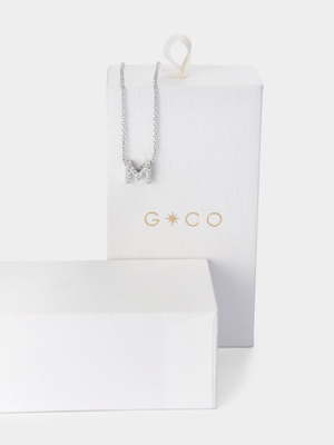 Rhodium Plated Cubic Zirconia Pavé Initial M Necklace