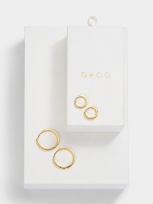 14ct Gold Plated Hoop Earrings 2-Pack Set