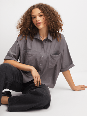 Jet Women's Grey Cropped Utility Blouse