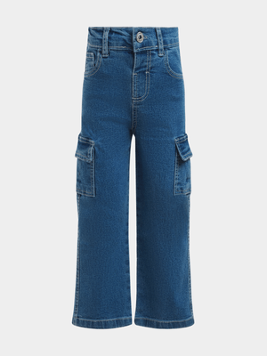Exact Younger Girl's Mid Wash Utility Straight Leg Jeans