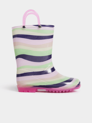 Exact Older Girl's Pink Striped Rain Boots