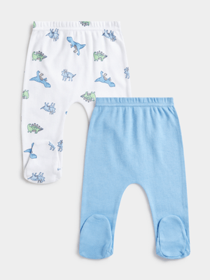 Jet Infant Boys Blue/White 2 Pack Dino Leggings