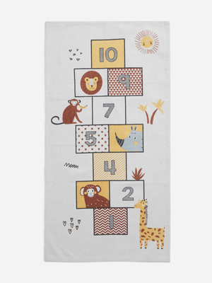 H & S Collection White Rug 70X140Cm Safari Design