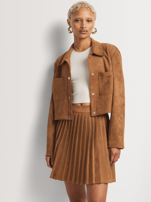 Y&G Faux Suede Pleated Mini Skirt