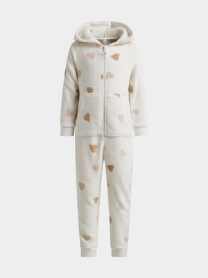 Exact Older Girl's White Heart Print Onsie