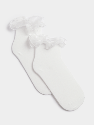 The FIX Women's White Organza Frill Socks