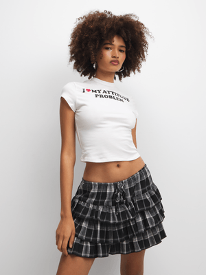 The FIX Women's Black & White Checked Ruffle Mini Skirt