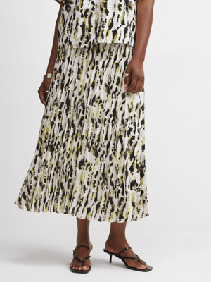 Exact Women's Green Abstract Print Pleated Skirt