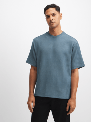 Exact Men's Blue Melange Textured T-Shirt