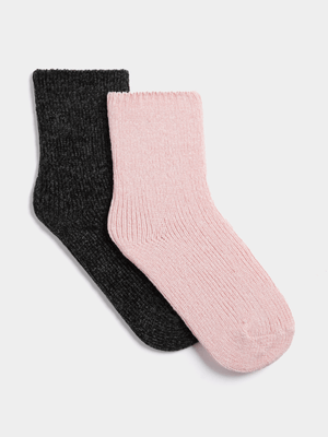 Jet Women's Pink/Dark Grey 2 Pack Chenille Socks
