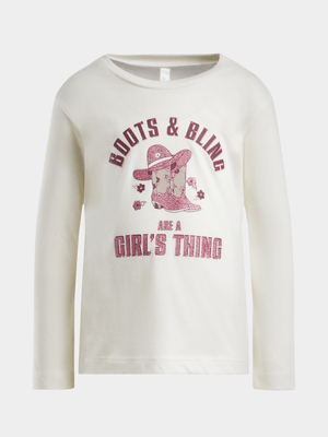 Exact Older Girl's White Graphic Print T-Shirt
