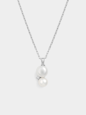 Sterling Silver Lab Grown Diamond & Freshwater Pearl Duo Pendant