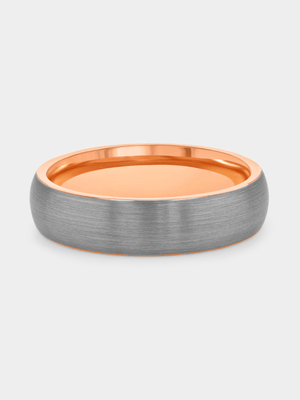 Rose Plated Tungsten Brushed Centre Ring