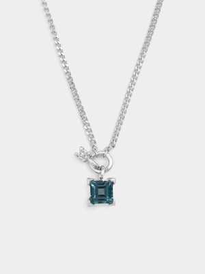 Sterling Silver Lab Grown Diamond & London Blue Topaz Princess Pendant