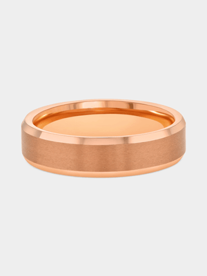 Rose Plated Tungsten Brushed Centre Beveled Edge Ring