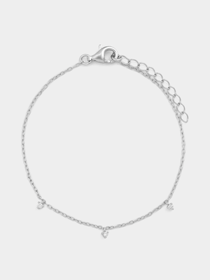 Sterling Silver Lab Grown Diamond Round Dangly Station Bracelet
