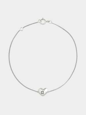 Sterling Silver Lab Grown Diamond Solitaire Heart Bracelet