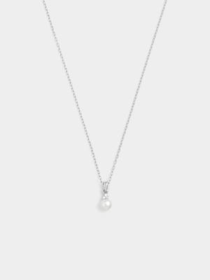Sterling Silver Lab Grown Diamond & Freshwater Pearl Trio Pendant