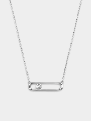 Sterling Silver Lab Grown Diamond Solitaire Rounded Rectangle Necklace
