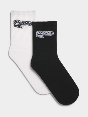Puma Unisex Script Logo Low Crew Black/White Socks