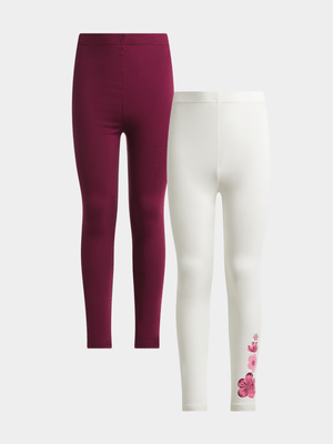Jet Older Girls Burgundy/Cream 2 Pack Leggings