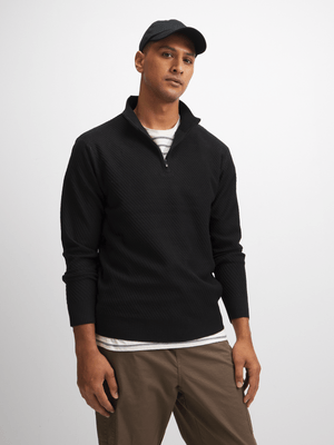 Jet Men's Black Textured 1/4 Zip Knit Top