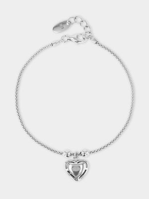 Sterling Silver Cubic Zirconia Heart Rope Bracelet