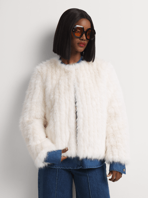 Luella Collarless Faux Fur Coat
