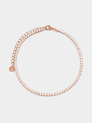 Rose Plated Sterling Silver Cubic Zirconia Tennis Bracelet
