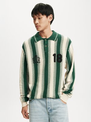 Men's Cotton On Green Rugby Polo Knit