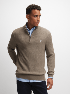 Men's Pringle Taupe Albert Cotton Wool 1/4 Zip Jersey